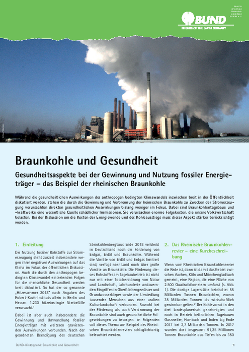 Braunkohle und Gesundheit. BUND-Hintergrund August 2019