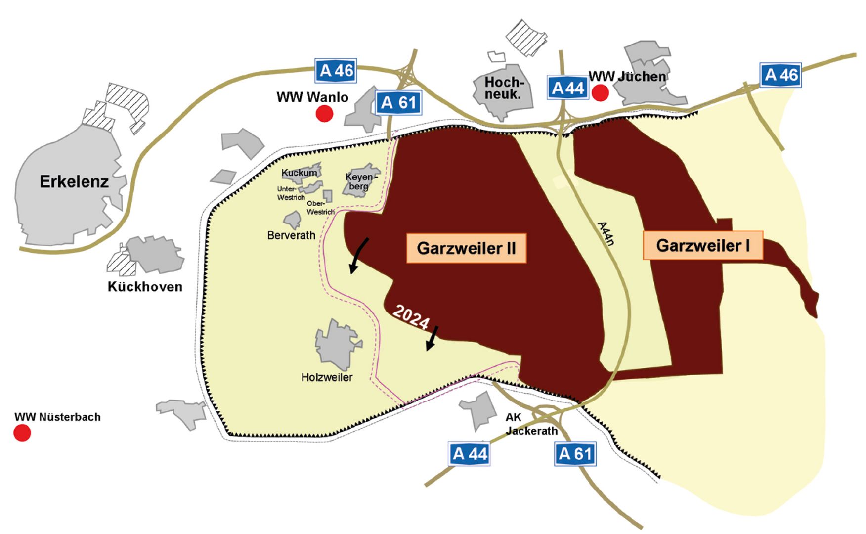 Tagebaustand Garzweiler 2024. [Quelle: MUNV]