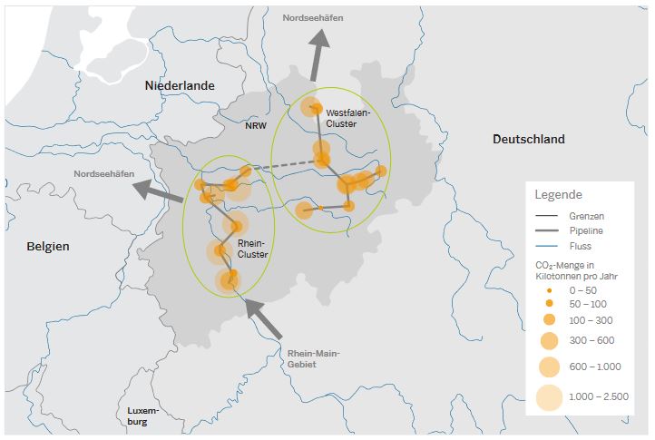 CO2-Pipeline-Infrastrukturentwurf für NRW. [Quelle: energy4climate.nrw]